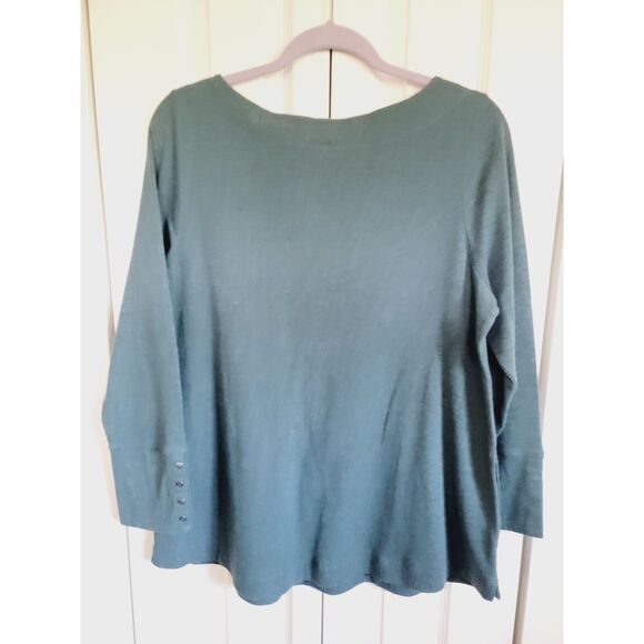 J. Jill PL Women’s Green Sweater Sweatshirt Buttons On Sleeves  Cotton‎ Blnd LS - Picture 2 of 7